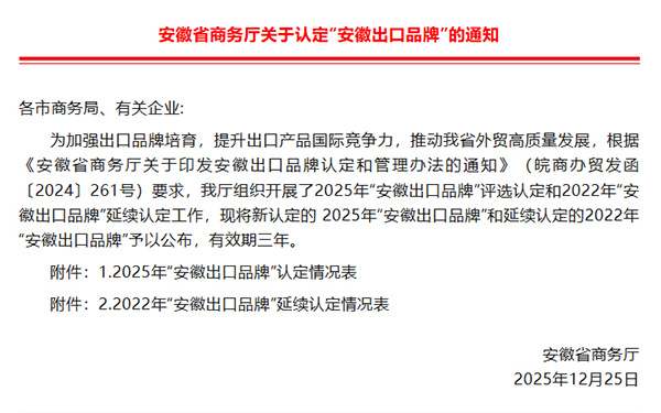 安徽出口品牌認(rèn)定通知